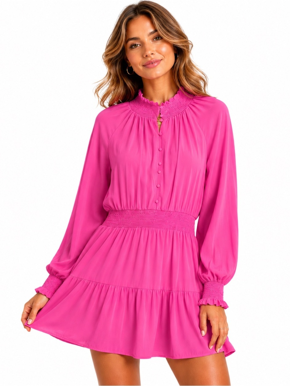 NWT Alice + Olivia Lavinia Smocked Mini Dress - Pink Sz 6 Sz 4 - Picture 5 of 9